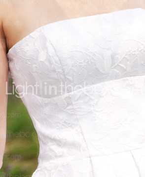 A-line Strapless Knee-length Satin Wedding Dress 