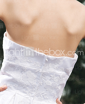 A-line Strapless Knee-length Satin Wedding Dress 
