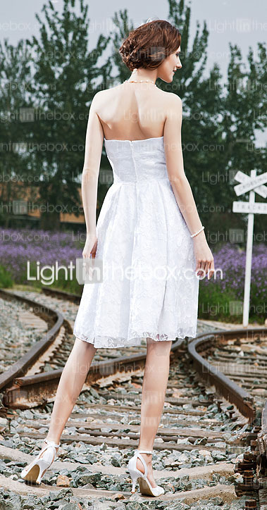 A-line Strapless Knee-length Satin Wedding Dress 