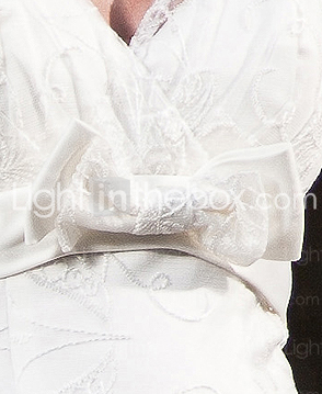 A-line V-neck Court Train Lace Satin Wedding Dress 