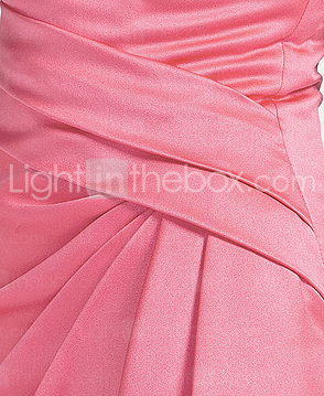 Sheath/ Column Strapless Knee-length Side-Draped Satin Bridesmaid Dress