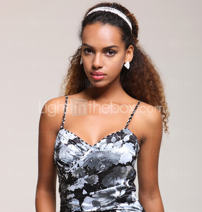 A-line Spaghetti Straps Floor-length Satin Tulle Print Evening Dress