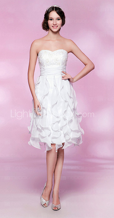 라인 strapless 무릎 길이 쉬폰 레이스 칵테일 드레스