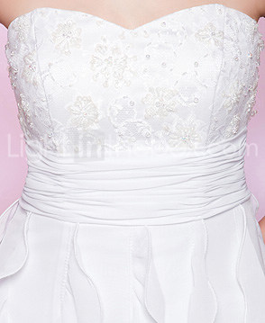 라인 strapless 무릎 길이 쉬폰 레이스 칵테일 드레스