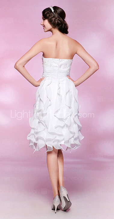 라인 strapless 무릎 길이 쉬폰 레이스 칵테일 드레스