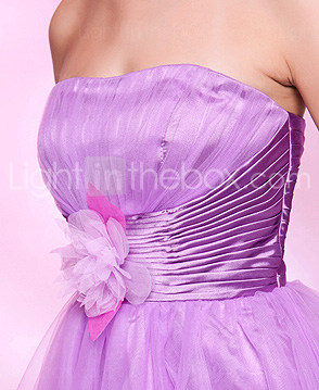 A-line Strapless Knee-length Tulle And Stretch Satin Cocktail Dress 
