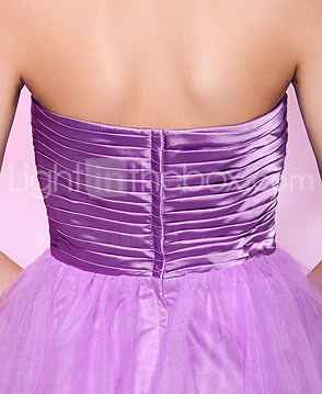 A-line Strapless Knee-length Tulle And Stretch Satin Cocktail Dress 