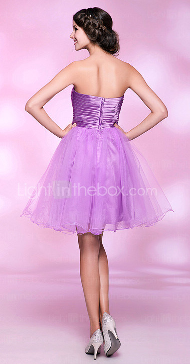 A-line Strapless Knee-length Tulle And Stretch Satin Cocktail Dress 