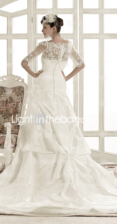 line Jewel Chapel Train Taffeta Wedding Dress   US$ 237.49