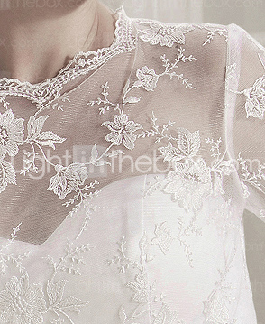  A-line Jewel Court Train Lace Satin Wedding Dress