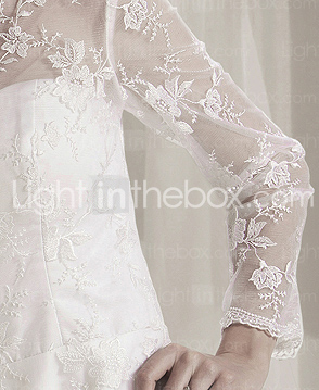  A-line Jewel Court Train Lace Satin Wedding Dress