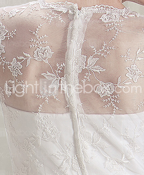  A-line Jewel Court Train Lace Satin Wedding Dress
