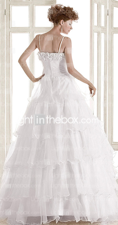  A-line Square Spaghetti Straps Floor-length Organza Wedding Dress