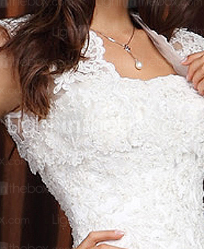Ball Gown Sweetheart Chapel Train Satin Lace Wedding Dress With Wrap