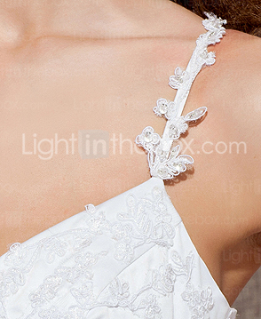 A-line V-neck Cathedral Train Lace Taffeta Wedding Dress 
