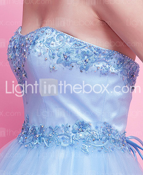 Ball Gown Strapless Floor-length Satin Lace Evening Dress