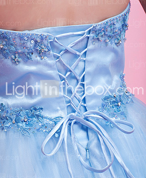 Ball Gown Strapless Floor-length Satin Lace Evening Dress