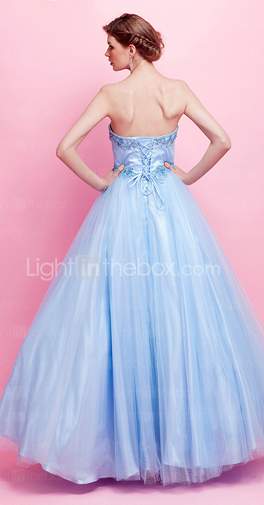 Ball Gown Strapless Floor-length Satin Lace Evening Dress