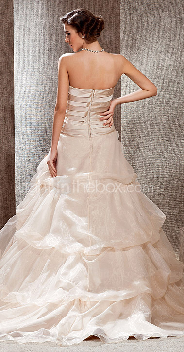 A-line Strapless Cathedral Train Satin Wedding Dress