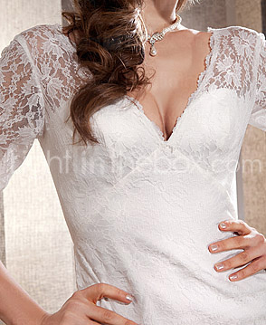 Trumpet/Mermaid V-neck Sweep/Brush Train Lace Wedding Dress 