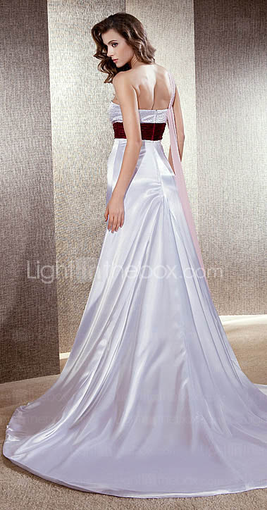 Sheath/ Column One Shoulder Cathedral Train Elastic Silk-like Satin Wedding Dress