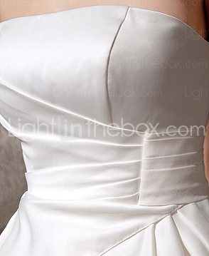 A-line Strapless Sweep/Brush Train Satin Tulle Wedding Dress