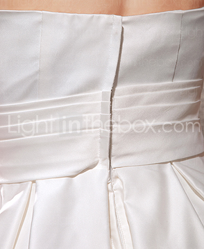A-line Strapless Sweep/Brush Train Satin Tulle Wedding Dress