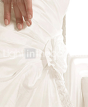 Charming A-line Strapless Sweep/ Brush Train Taffeta Wedding Dress