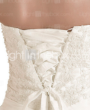 Charming A-line Strapless Sweep/ Brush Train Taffeta Wedding Dress