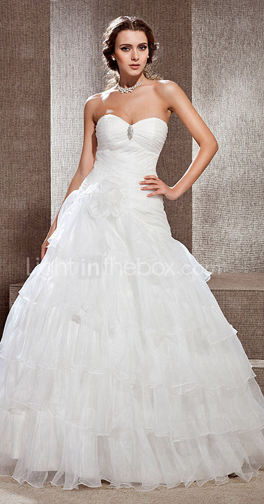 A-line Strapless Floor-length Organza Wedding Dress