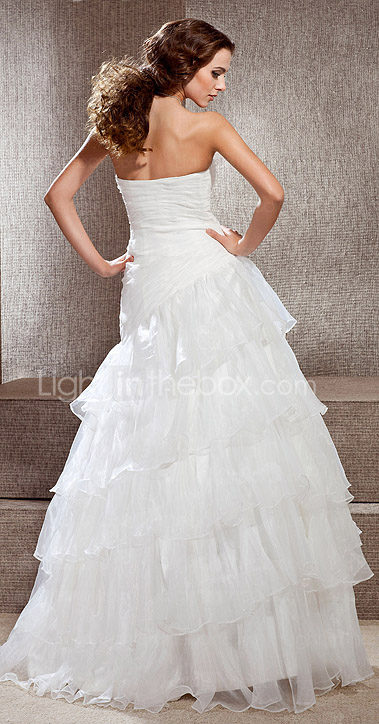 A-line Strapless Floor-length Organza Wedding Dress