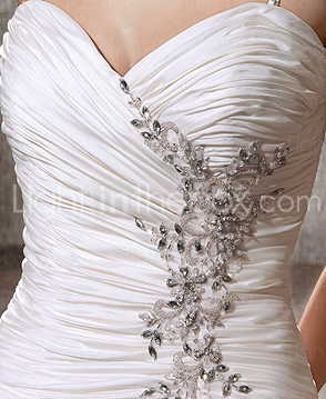 Luxury Delicate Beaded Taffeta Chapel Train Wedding Dress