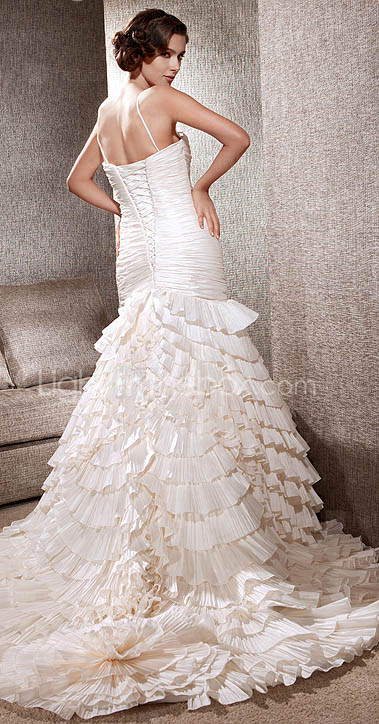 Luxury Delicate Beaded Taffeta Chapel Train Wedding Dress