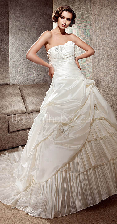 Luxury Opulent Taffeta Chapel Train Wedding Dress