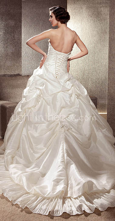 Luxury Opulent Taffeta Chapel Train Wedding Dress