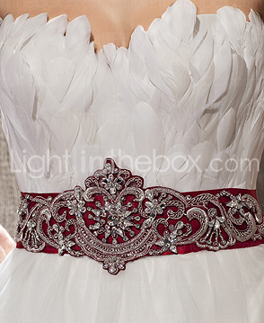 Fairy Feather Bodice Chapel Train Tulle Wedding Dress