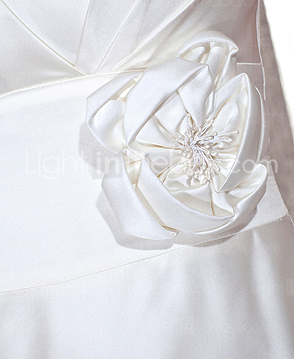 A-line V-neck Neckline Cathedral Train Satin Wedding Dress