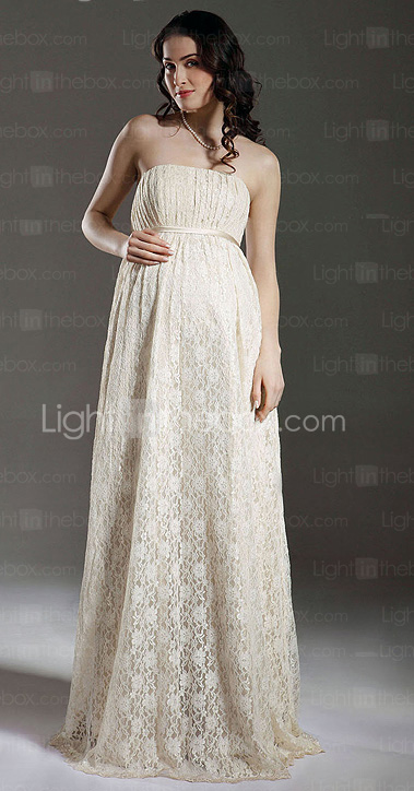 Sheath/ Column Empire Strapless Floor-length Lace Maternity Wedding Dress