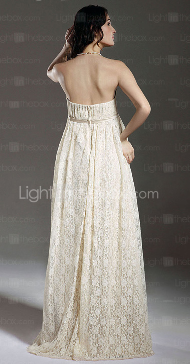 Sheath/ Column Empire Strapless Floor-length Lace Maternity Wedding Dress