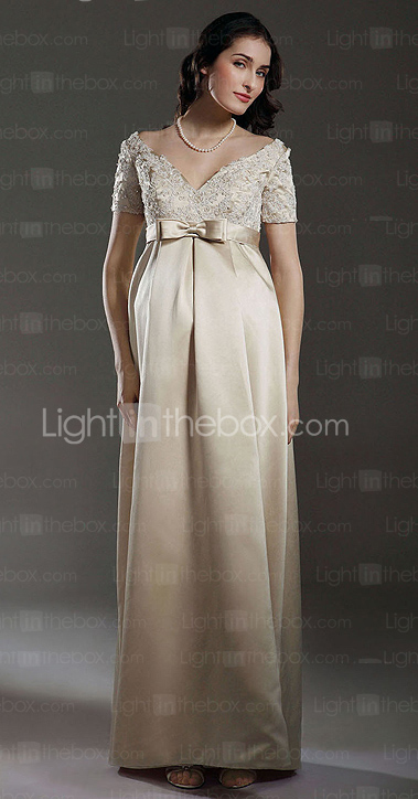 Sheath / Column Empire V-neck Floor-length Satin Maternity Wedding Dress