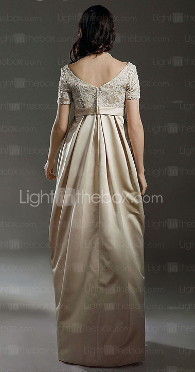 Sheath / Column Empire V-neck Floor-length Satin Maternity Wedding Dress