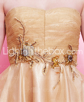 A-line Strapless Asymmetrical Tulle And Satin Cocktail Dress