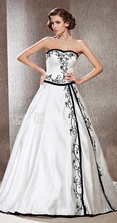 A-line Sweetheart Court Train Satin Wedding Dress with Split Front 