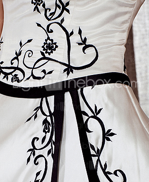 A-line Sweetheart Court Train Satin Wedding Dress with Split Front 