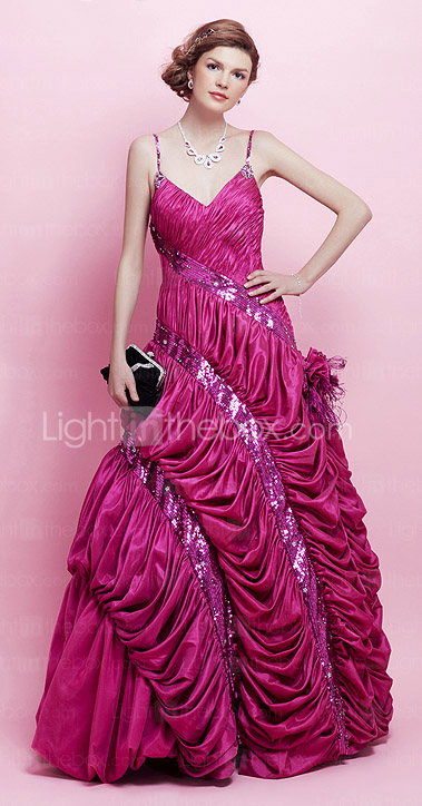 A-line Spaghetti Straps Floor-length Taffeta Evening Dress