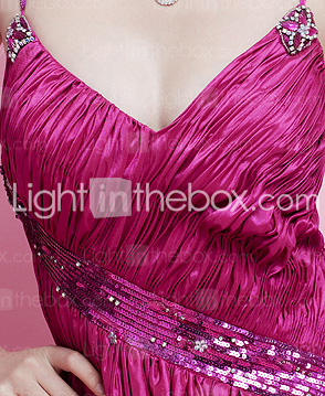 A-line Spaghetti Straps Floor-length Taffeta Evening Dress
