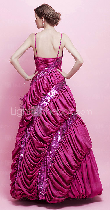 A-line Spaghetti Straps Floor-length Taffeta Evening Dress