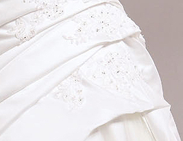 A-line/Princess Strapless Chapel Train Satin Luxury Wedding Dress With Beaded Lace Appliques 