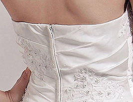 A-line/Princess Strapless Chapel Train Satin Luxury Wedding Dress With Beaded Lace Appliques 
