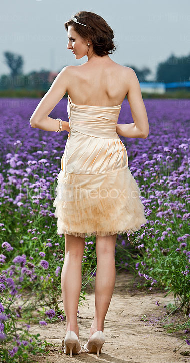 Sheath/Column Strapless Short/Mini Organza Wedding Dress 
